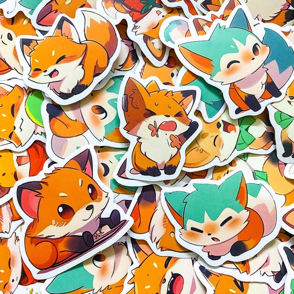 50 pegatinas de zorros de dibujos animados, pegatinas kawaii impermeables, pegatinas de animales otoñales, pegatinas de vinilo adorables, pegatinas decorativas con temática de naturaleza