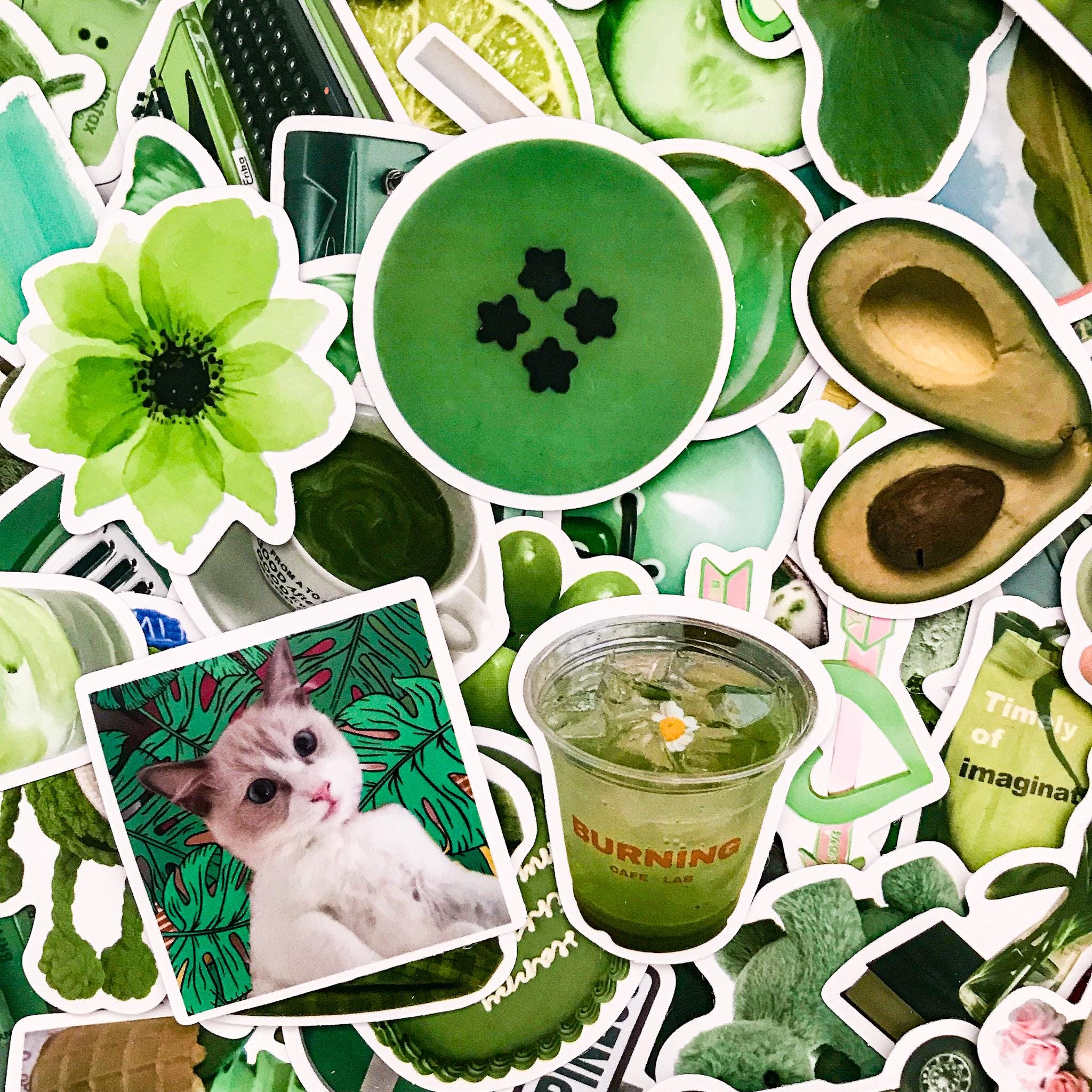 50 Random Green Color Stickers Pack, Retro Green Aesthetic Stickers ...