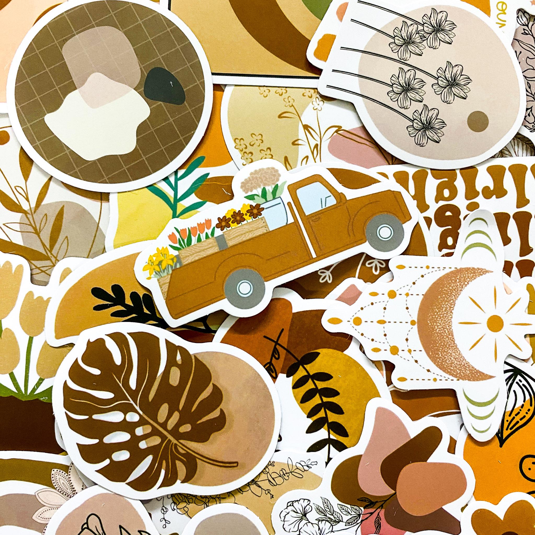 Sticker Abstrack 50 Nature-inspired Boho Stickers, Abstract Vinyl Decals, Warm Neutral ...