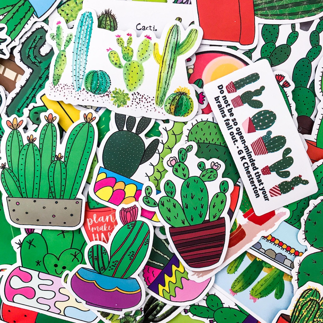 Sticker Pot Life 50pcs Desert Plant Pot Stickers, Lively Botanical Stickers, Cactus ...