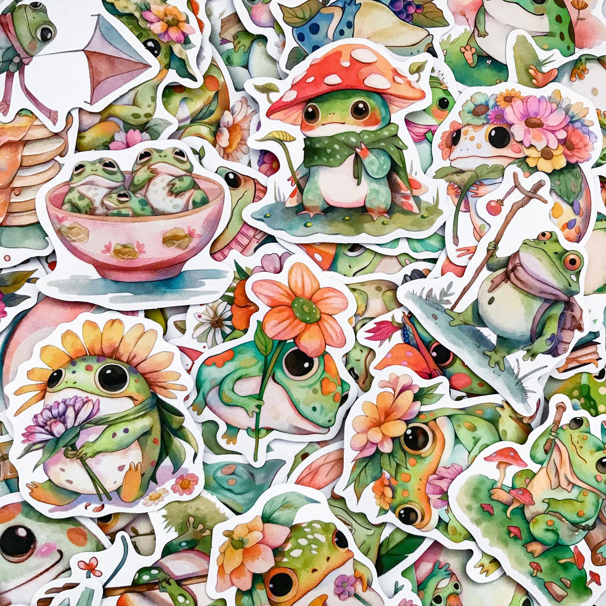 50 Cartoon Frog Stickers for Kid, Nature-themed Stickers, Cute Forest ...