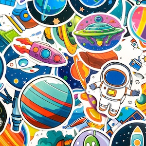100 Adesivos de Galáxia Aleatórios, Adesivos Espaciais à Prova D'Água, Adesivos de Planetas e Foguetes, Adesivos de Astronautas e OVNIs, Adesivos de Exploração Cósmica