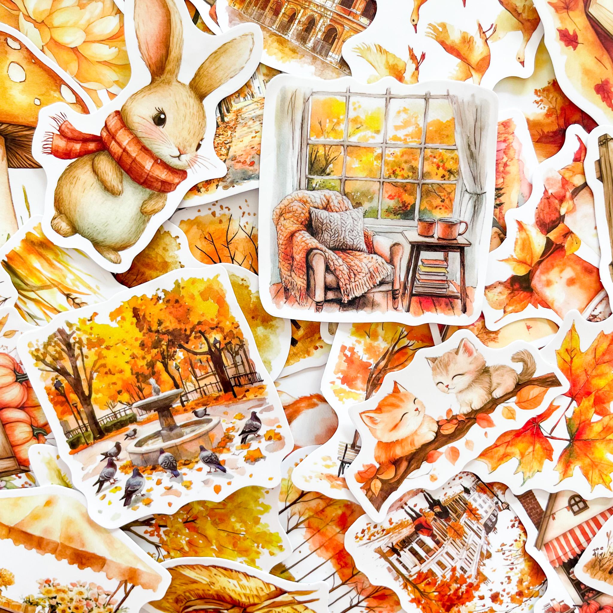 50PCS Cozy Fall Harvest Stickers, Playful Autumn Woodland Stickers ...
