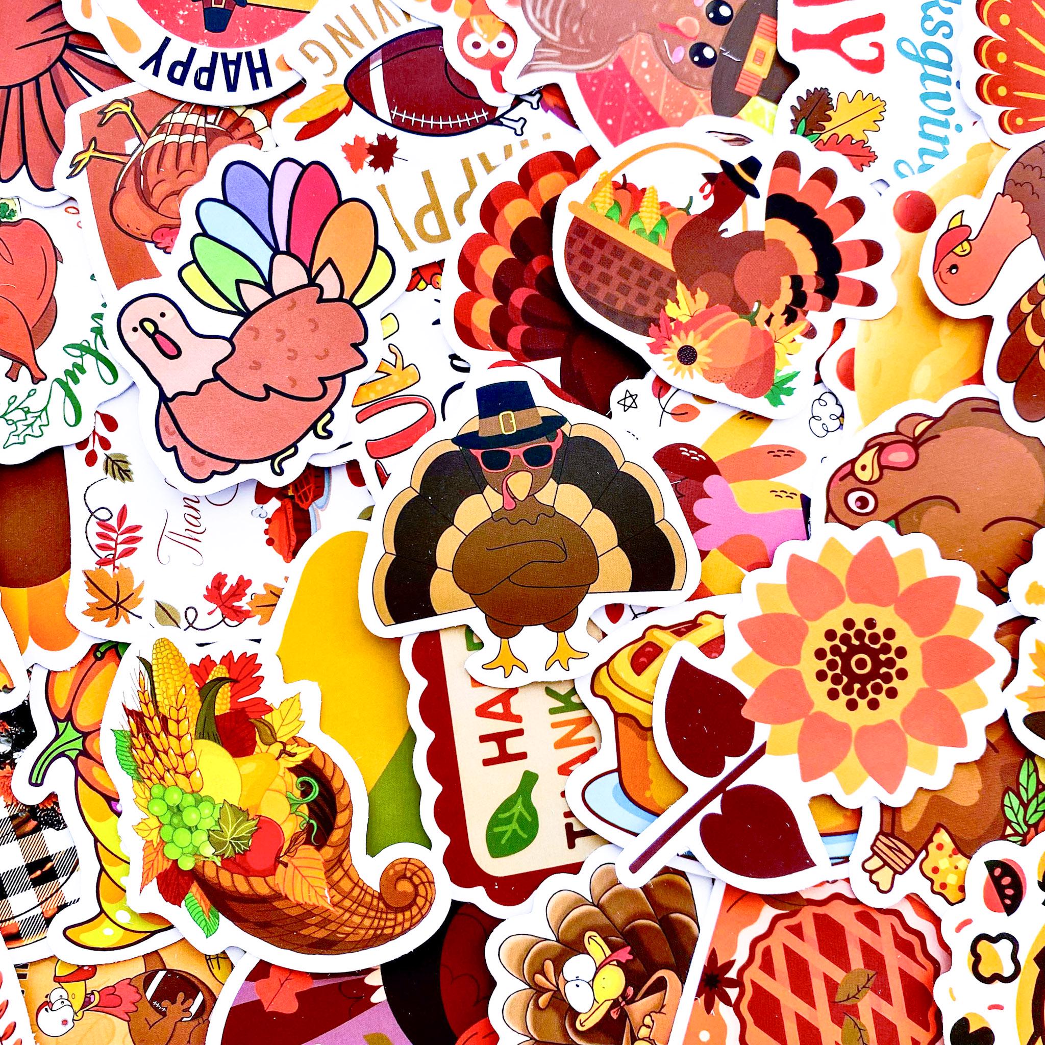 Pattern Sticker Turkey 100PCS Thanksgiving Turkey Stickers, Cute Fall Feast Stickers, Holiday ...