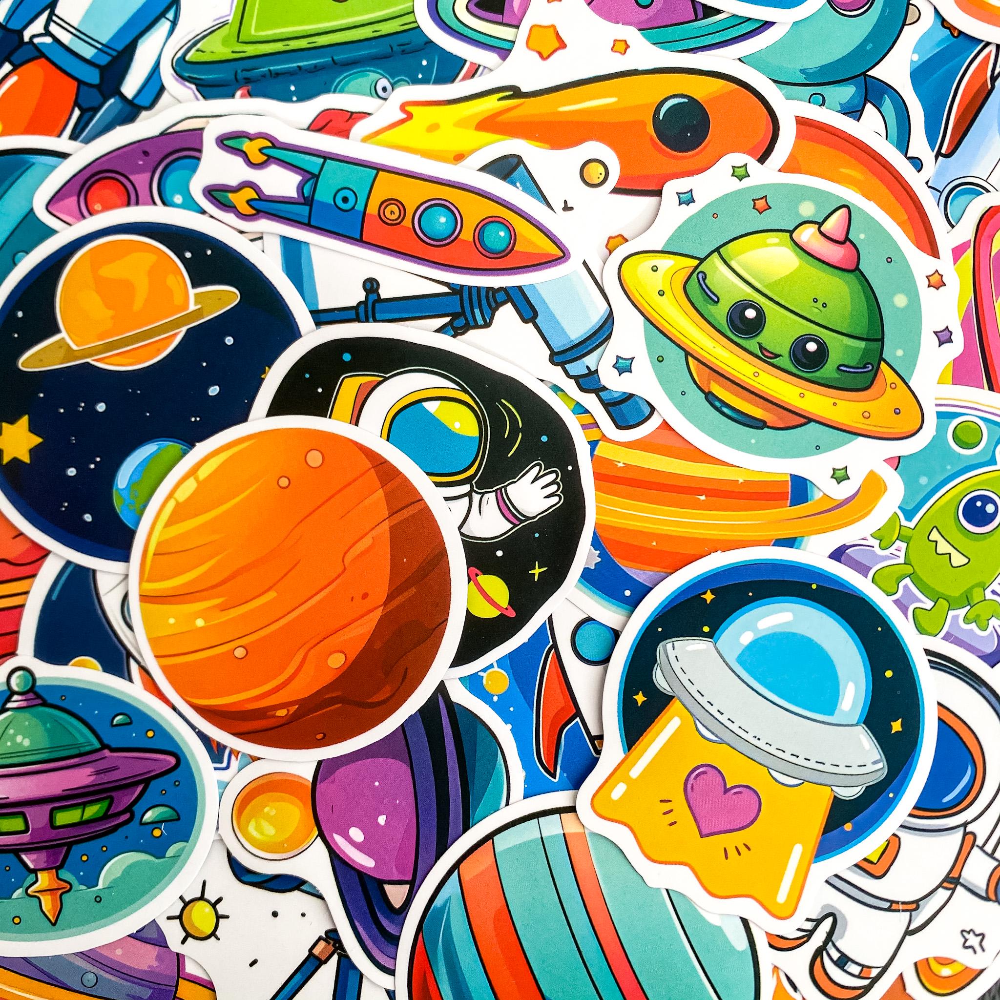 50 Random Galaxy Stickers, Waterproof Space Decals, Planets and Rocket ...