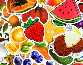 100 Random Fruit Stickers, Realistic Fruit Stickers, Colorful Fruit Stickers, Waterproof Vinyl Stickers for Luggage, Journal, Water Bottle