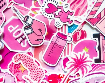 100pcs Pink-Themed Stickers, Kawaii Aesthetic Vinyl Stickers, Waterproof Cute Stickers, Trendy Decorative Stickers, Kindle Stickers for Girl