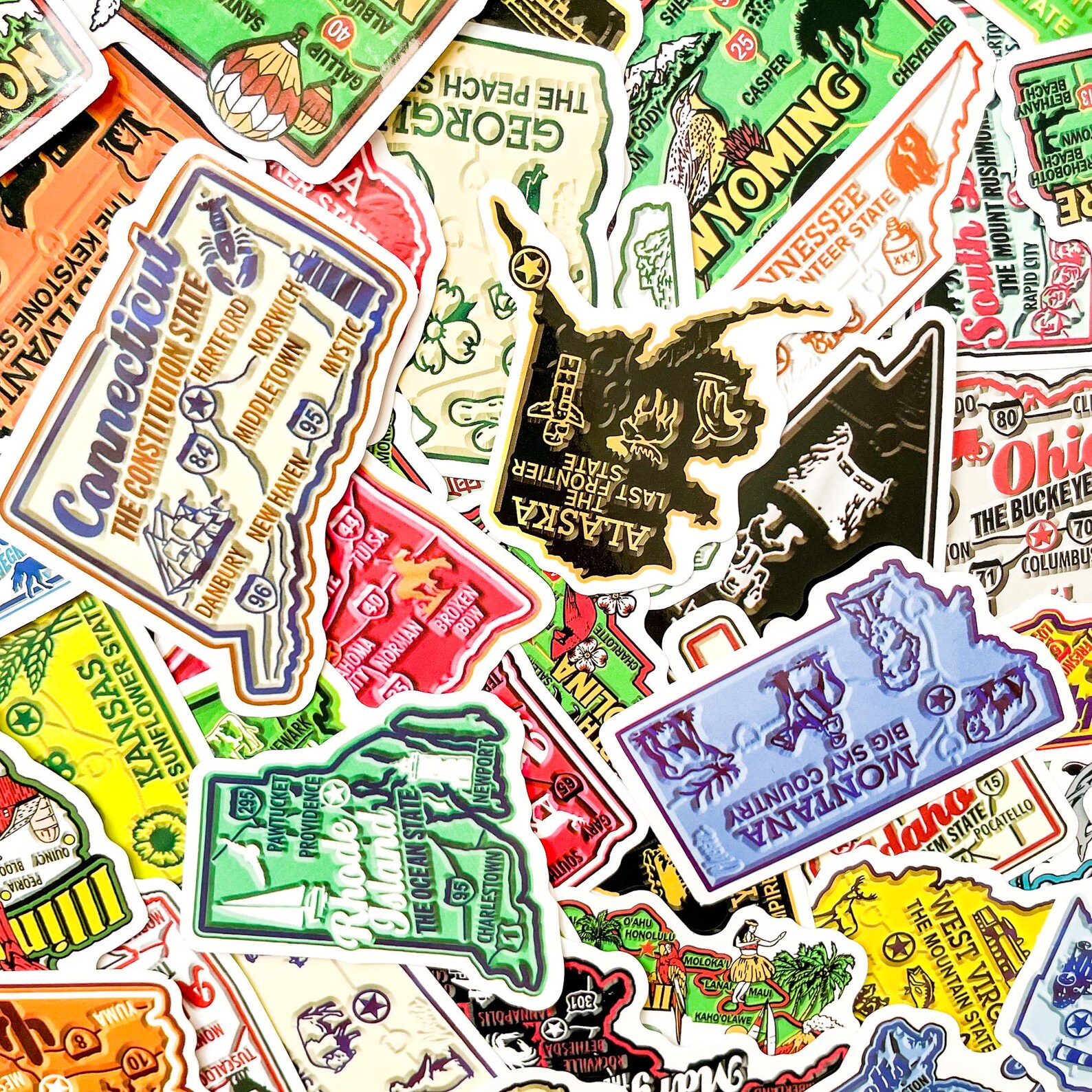 Local Sticker Ideas 50PCS Colorful Local State Map Stickers, Regional Icon Stickers ...