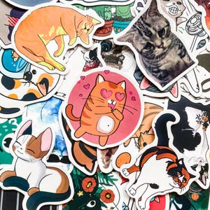 100 Cat Stickers Pack, Cute Animal Stickers, Realistic and Cartoon Cat Stickers, Funny Waterproof Stickers for Kindle Laptop Journal
