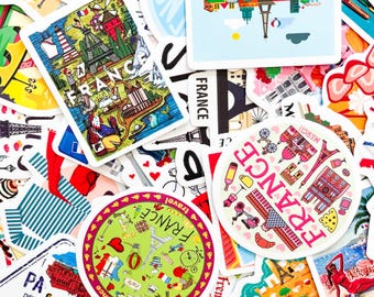 50 pegatinas de Francia, pegatinas de la Torre Eiffel, bonitas pegatinas con lugares emblemáticos franceses para amantes de Francia, diarios de viaje.