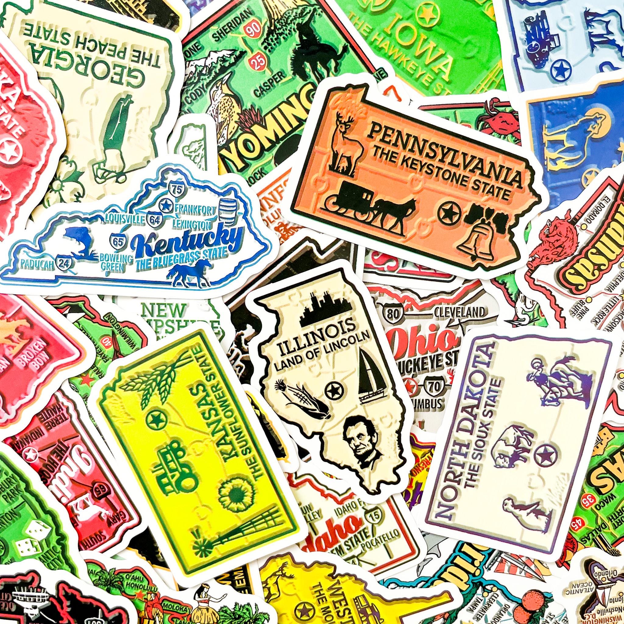 Map Sticker Design 50PCS Colorful Local State Map Stickers, Regional Icon Stickers ...