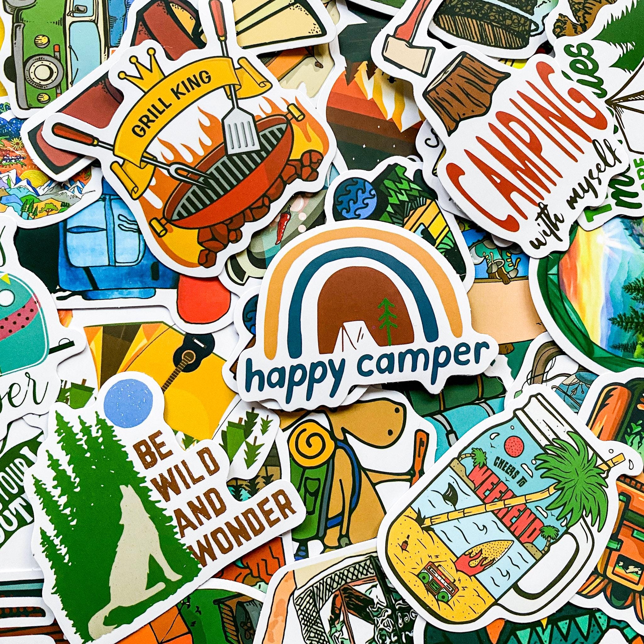 50 Random Camping Stickers, Outdoor Adventure Stickers, Hiking Stickers ...