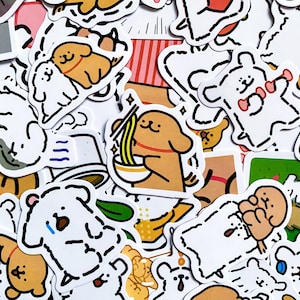 50 pegatinas aleatorias de adorables cachorros, pegatinas de perros divertidas y juguetonas, paquete de pegatinas impermeables para álbumes de recortes, diarios, manualidades para niños y botellas de agua