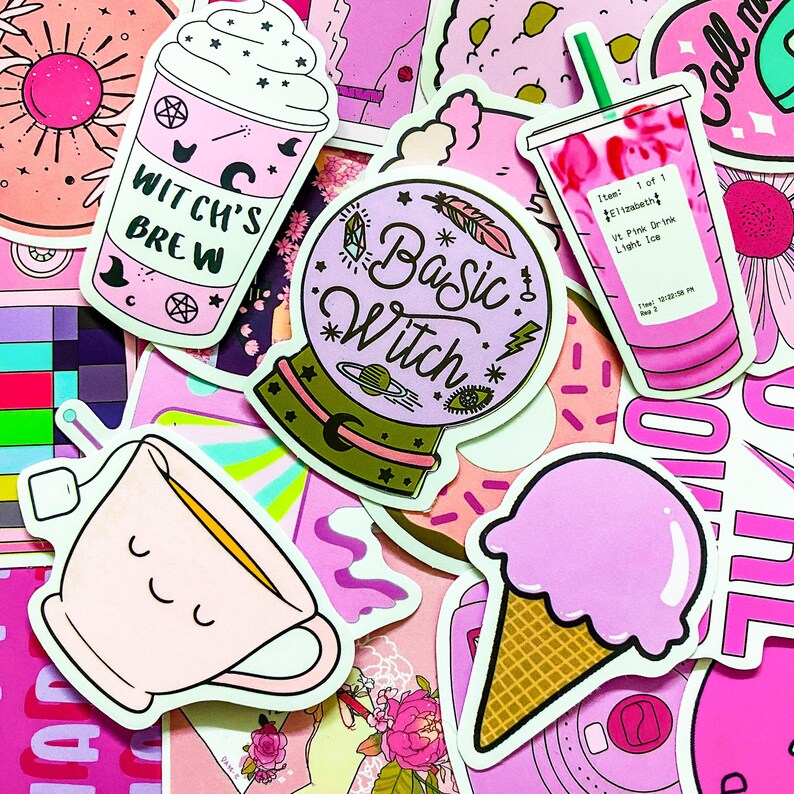 50 Pink Trendy Stickers, Aesthetic Girly Laptop Stickers, Cute ...