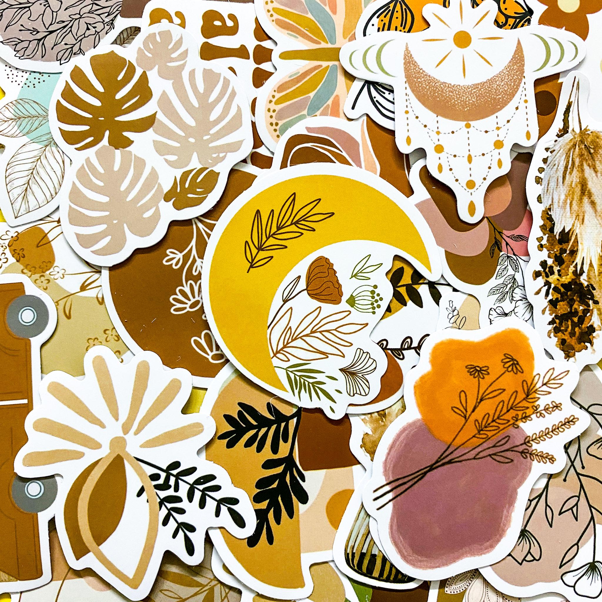 Sticker Abstrack 50 Nature-inspired Boho Stickers, Abstract Vinyl Decals, Warm Neutral ...