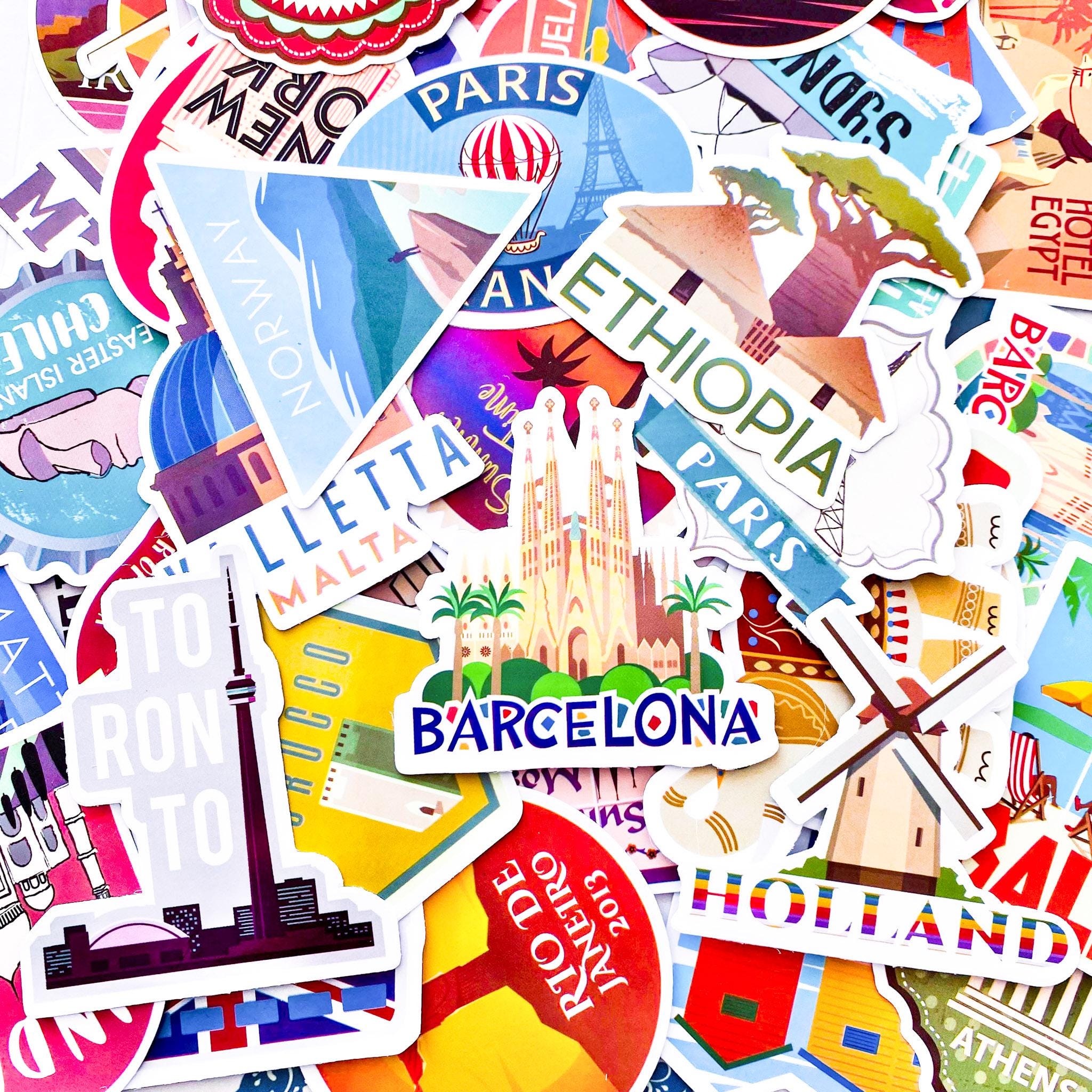 100PCS Retro Travel Stickers, Vintage Destination Landmark Stickers ...