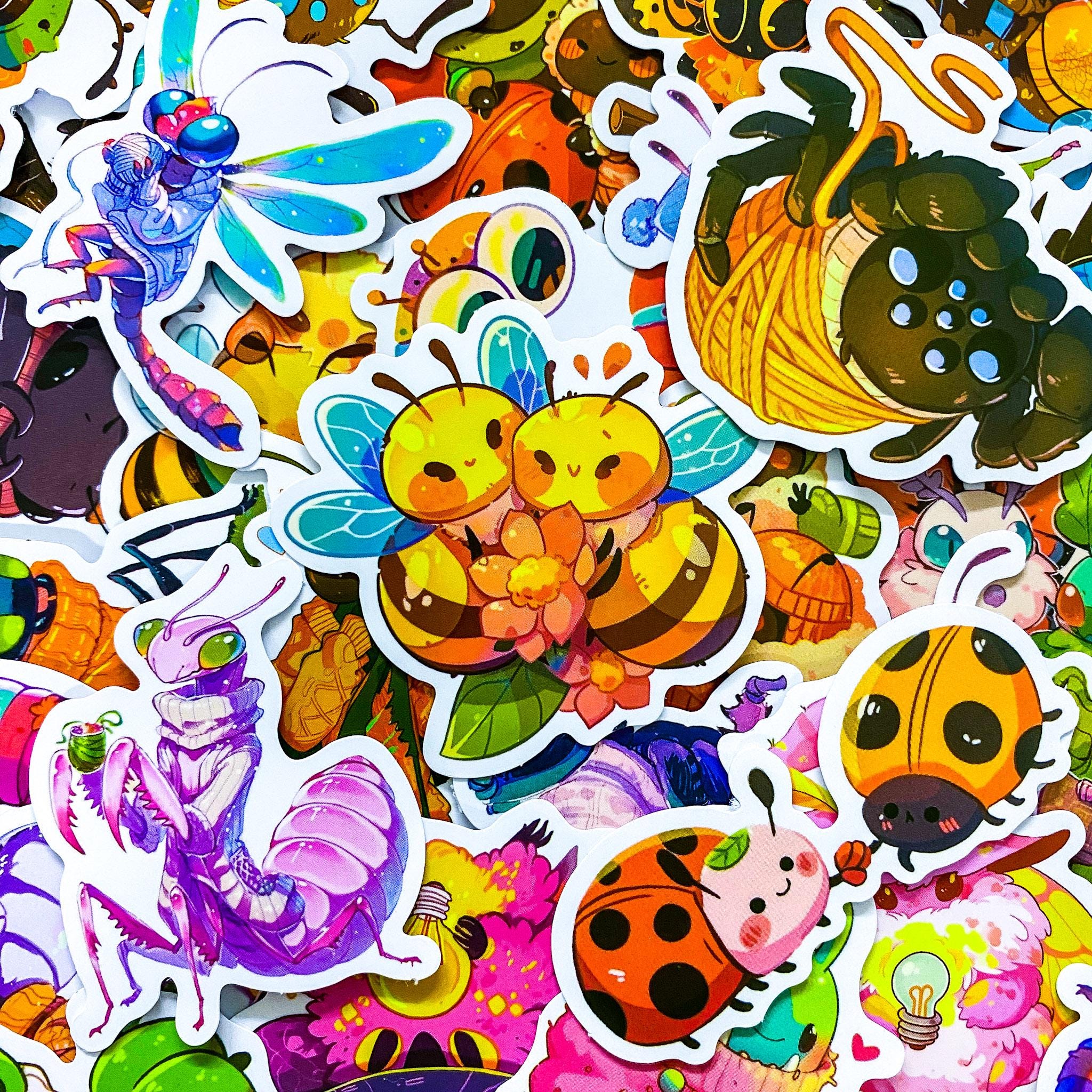 50pcs Whimsical Bug Stickers, Rainbow Insect Stickers, Cute Beetle and ...