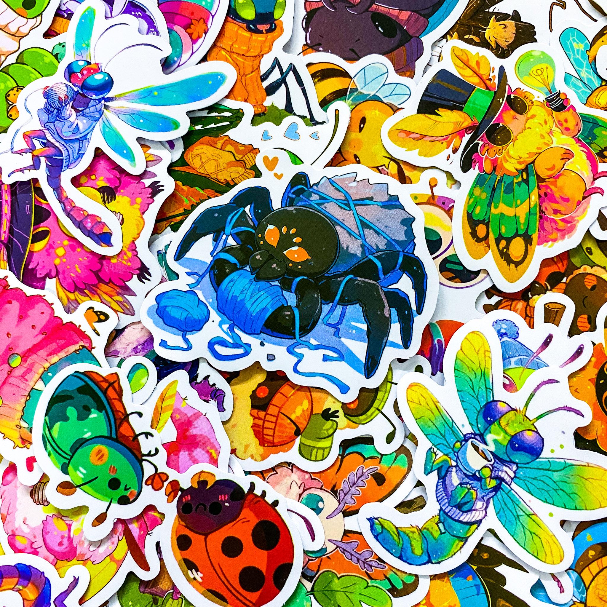 50pcs Whimsical Bug Stickers, Rainbow Insect Stickers, Cute Beetle and ...