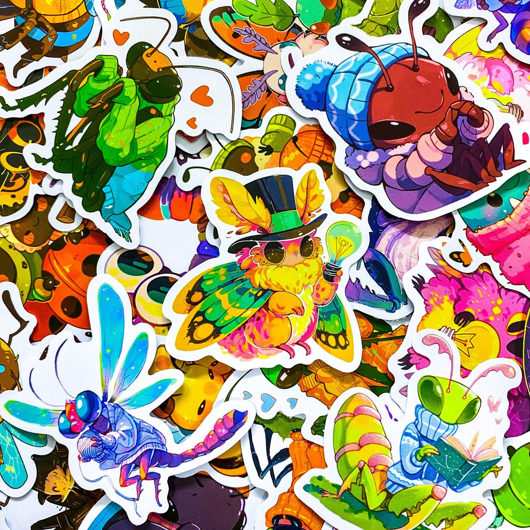 50pcs Whimsical Bug Stickers, Rainbow Insect Stickers, Cute Beetle and ...