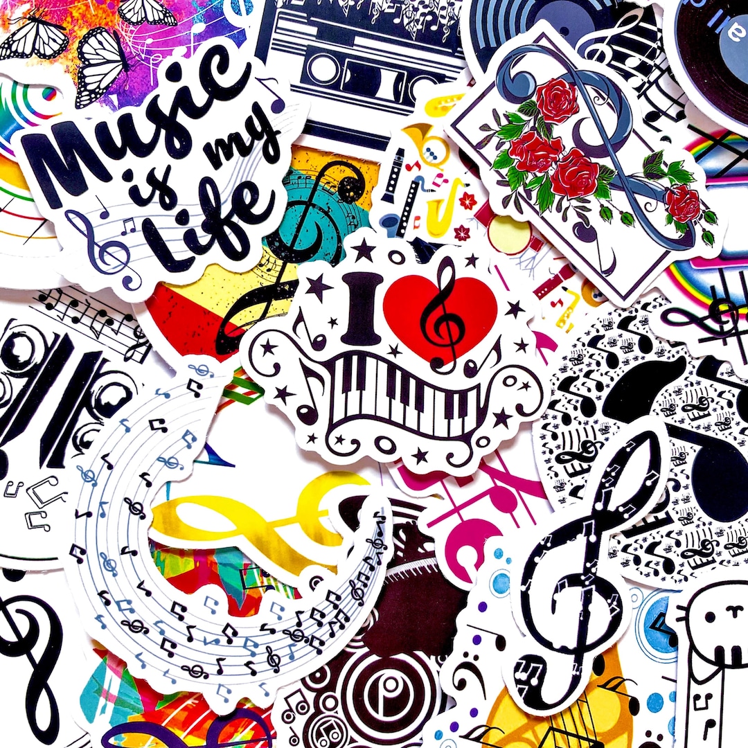 Click Sound Sticker 50PCS Playful Music Stickers Pack, Vibrant Melody Stickers, Bright ...