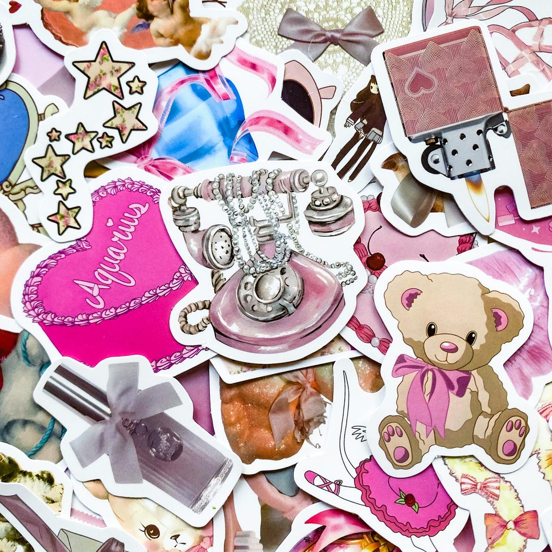 50 Sweet Vintage Stickers, Pink Romantic Decals, Vinyl Waterproof ...