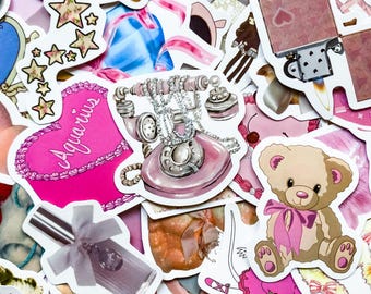 50 Sweet Vintage Stickers, Pink Romantic Decals, Vinyl Waterproof Stickers, Retro Aesthetic Stickers, Perfect for Journaling & Gifts