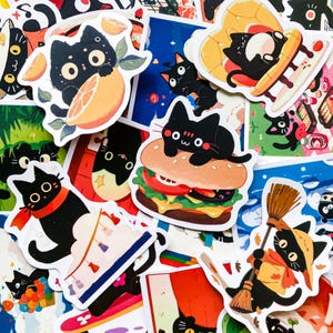 100 pegatinas de gato negro, pegatinas de animales bonitos, pegatinas de dibujos animados a prueba de agua, pegatinas de diario de gato negro de fantasía, pegatinas kawaii para niños