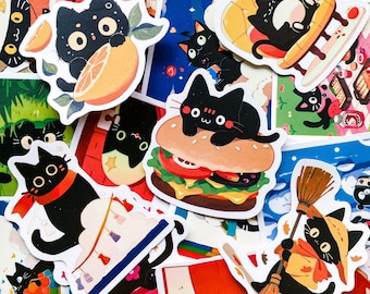 50 Black Cat Stickers, Cute Animal Stickers, Waterproof Cartoon Stickers, Fantasy Black Cat Journal Stickers, Kawaii Stickers for Children
