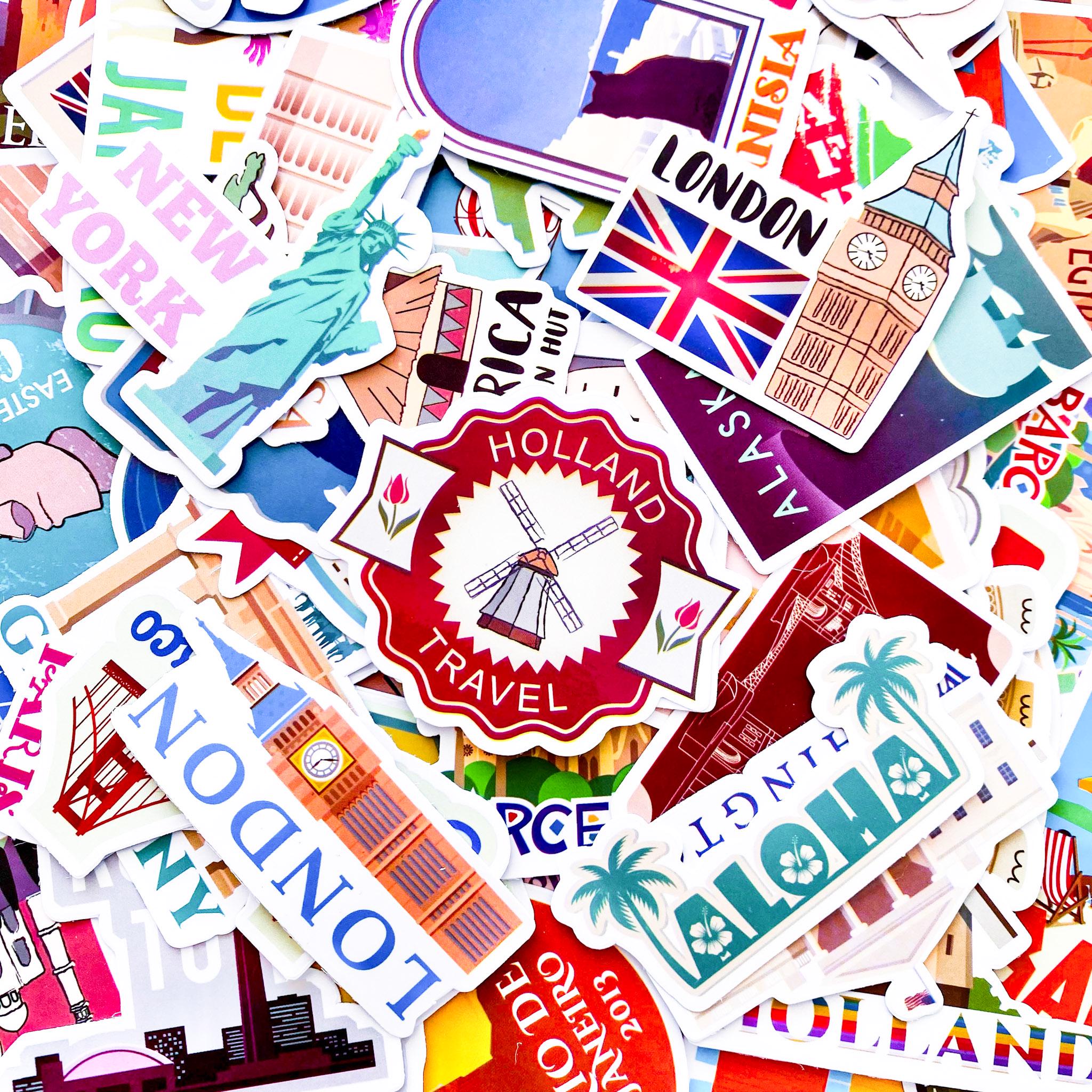 100PCS Retro Travel Stickers, Vintage Destination Landmark Stickers ...