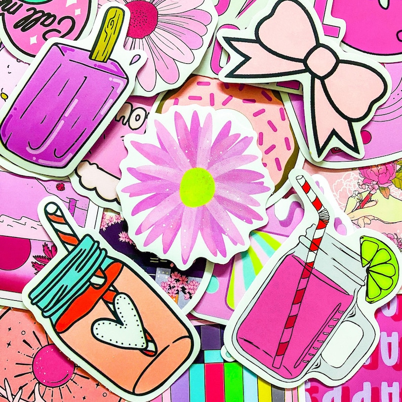 50 Pink Trendy Stickers, Aesthetic Girly Laptop Stickers, Cute ...