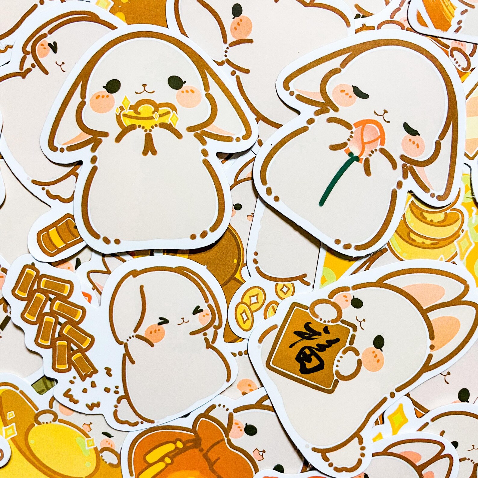 50 Cute Rabbit Stickers, New Year Stickers, Lucky Bunny Stickers ...