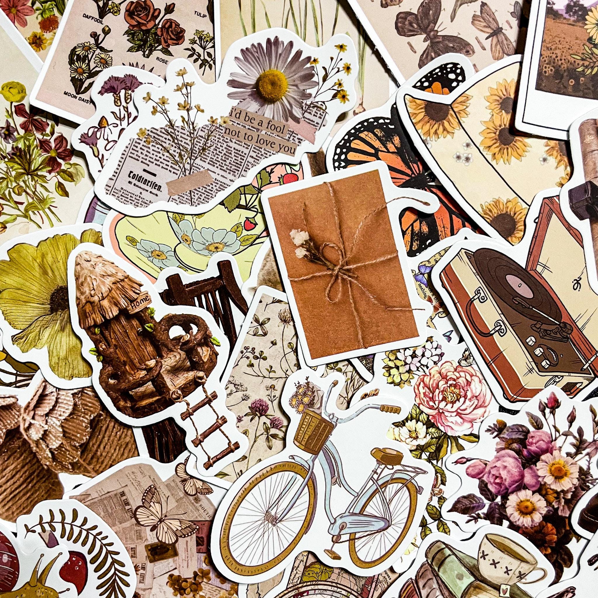 50pcs Botanical Cottagecore Stickers, Vintage Journaling Aesthetic ...