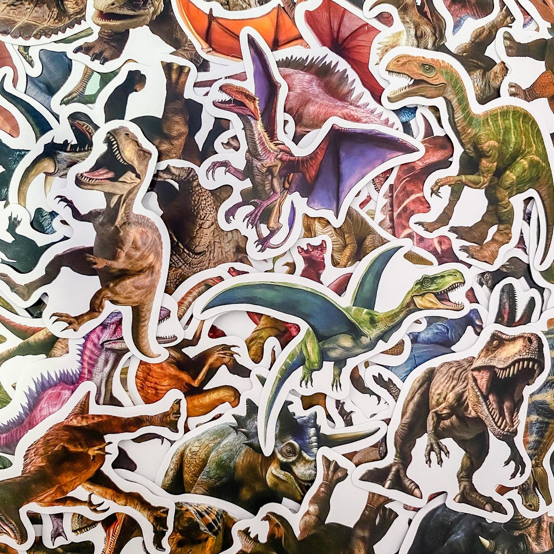 Single Dinosaur Sticker 50 Jurassic Dinosaur Stickers, Realistic Vinyl Stickers, Kids-friendly ...