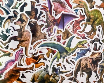 50 Jurassic Dinosaur Stickers, Realistic Vinyl Stickers, Kids-Friendly Waterproof Stickers, Dinosaur-Themed Laptop Stickers Pack