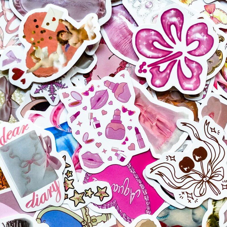 50 Sweet Vintage Stickers, Pink Romantic Decals, Vinyl Waterproof ...