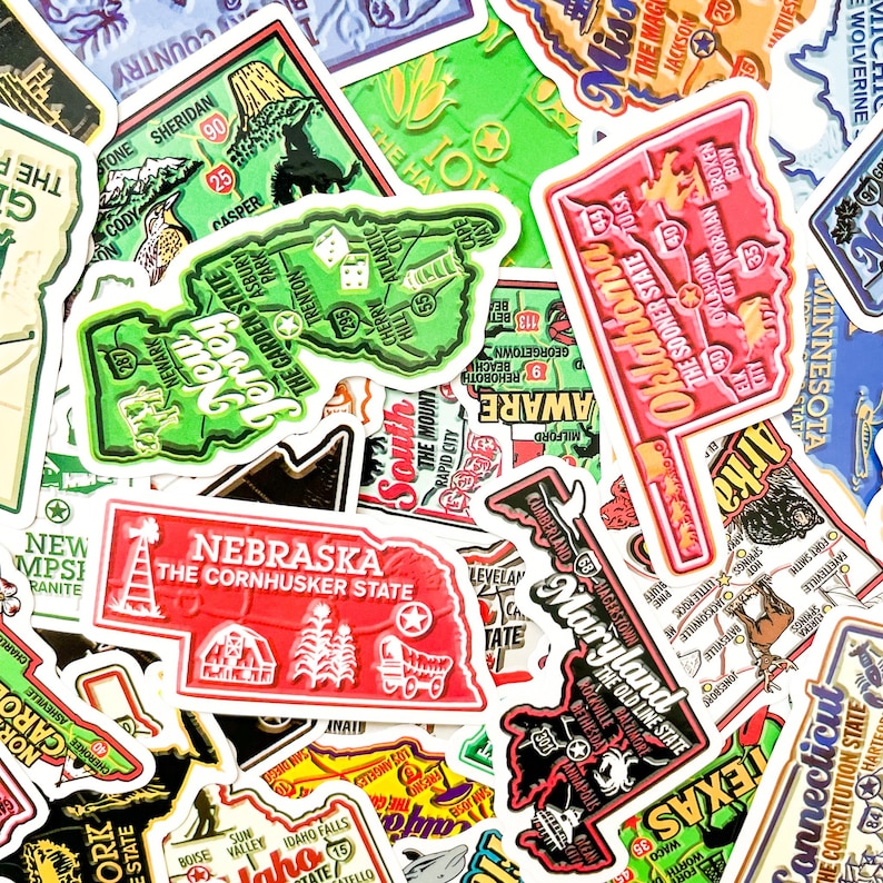 Hb State Sticker 50PCS Colorful Local State Map Stickers, Regional Icon Stickers ...