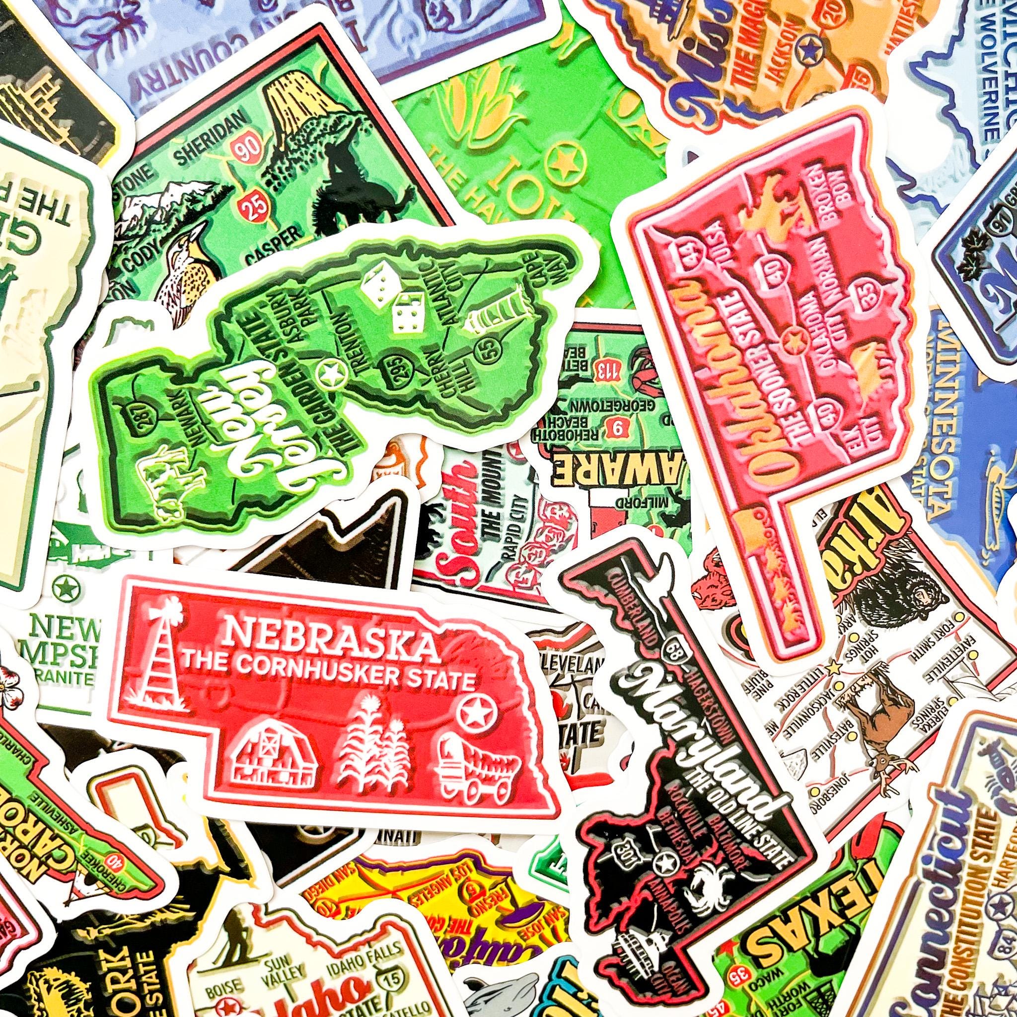 Printable Stickers Map 50PCS Colorful Local State Map Stickers, Regional Icon Stickers ...