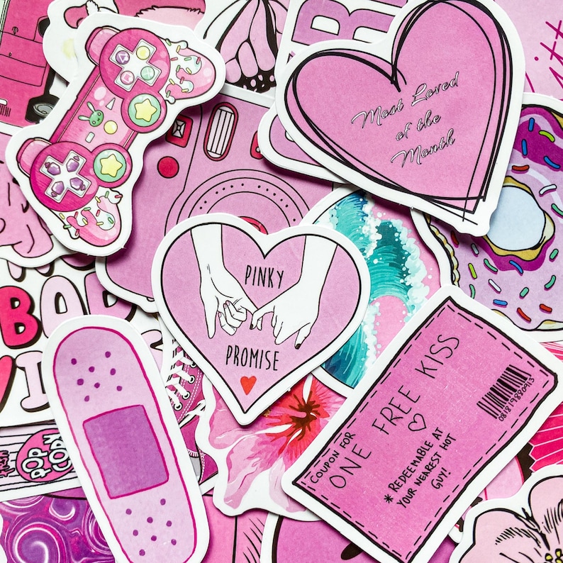 Pink Bandage Sticker 100 Pink Aesthetic Stickers, Cute Kawaii Stickers, Waterproof Vinyl ...