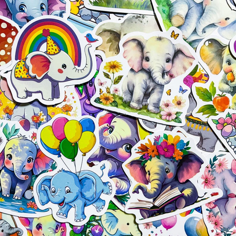 Ios Elephant Stickers 50 Adorable Cartoon Elephant Stickers, Fun Kids Stickers, Cute Animal ...