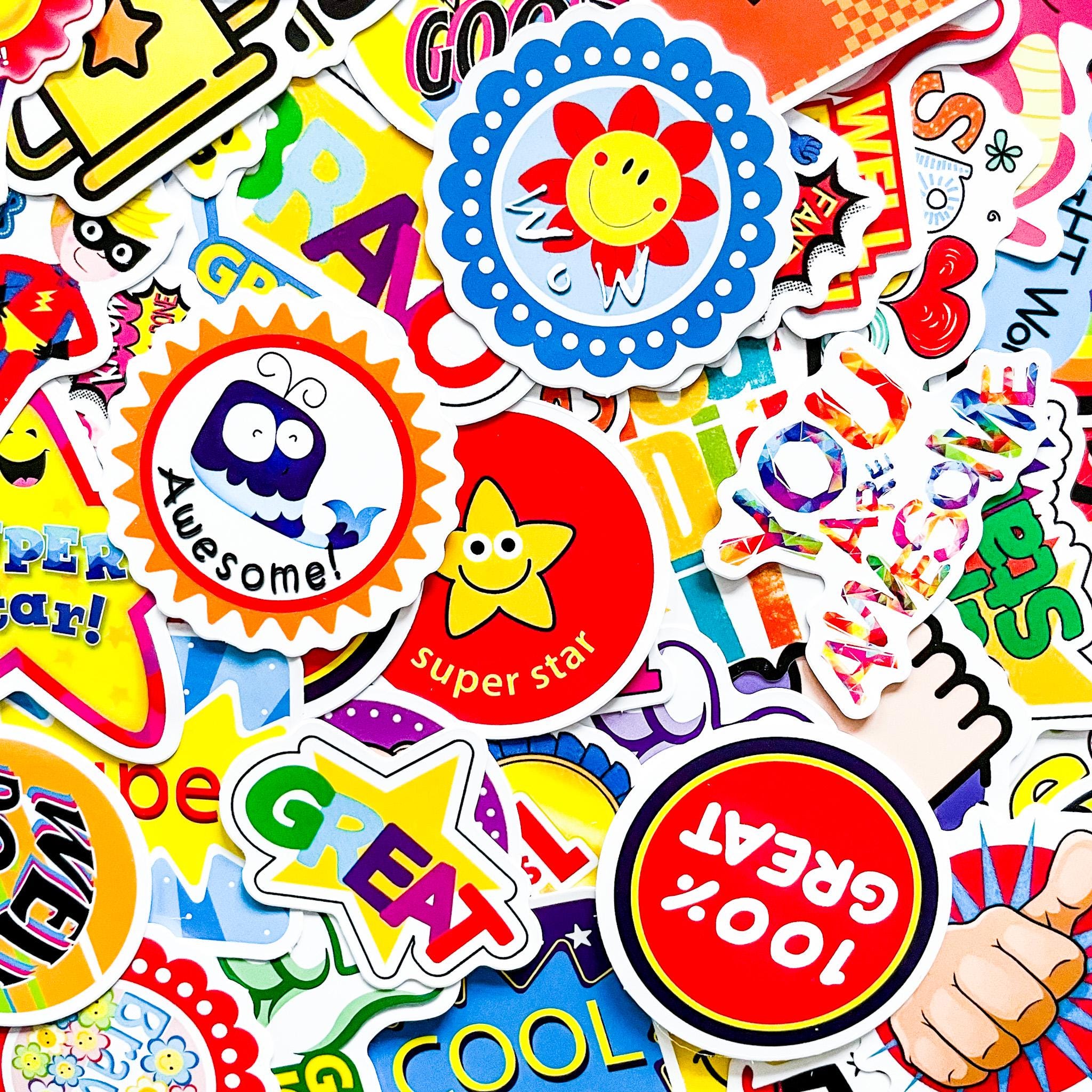 50PCS Classroom Reward Sticker Pack, Colorful Cartoon Stickers, Bold ...