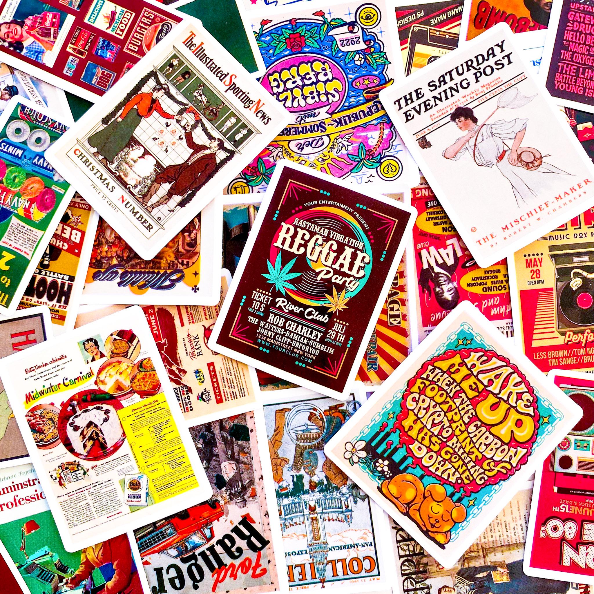 Sticker Collection Magazine 50PCS Retro Poster Stickers, Vintage Magazine Cover Stickers, Bold ...