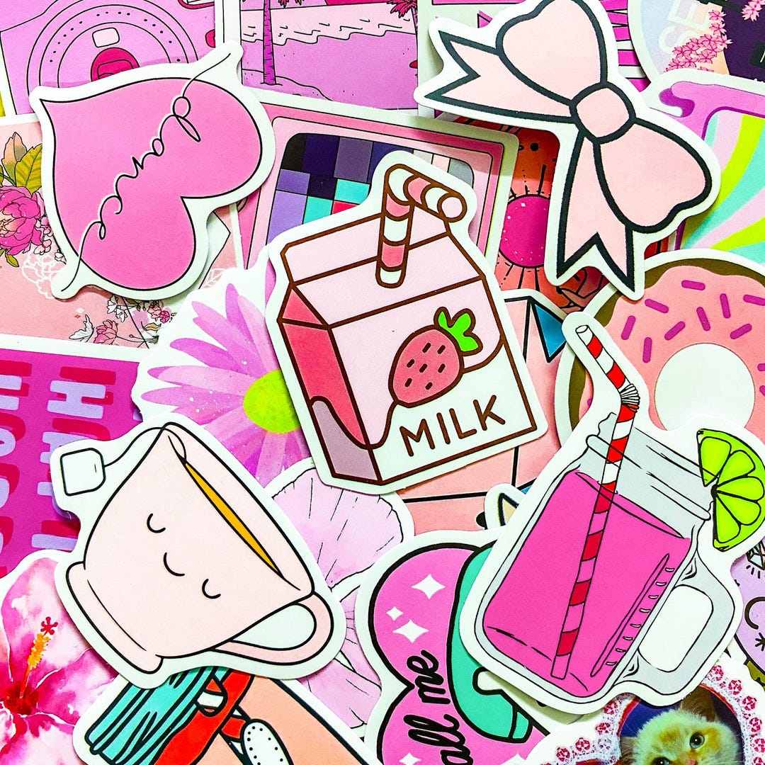 50 Pink Trendy Stickers, Aesthetic Girly Laptop Stickers, Cute ...