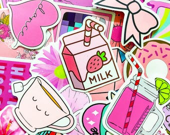 50 Pink Trendy Stickers, Aesthetic Girly Laptop Stickers, Cute Scrapbooking Stickers, No Bad Vibes Stickers, Cute Stickers for Journaling