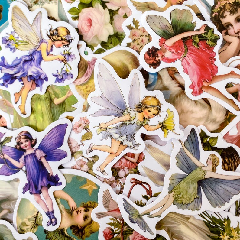 Fairy Flying Sticker 50 Fairy Stickers, Angel Stickers, Vintage Floral Stickers,romantic ...