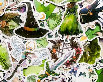 50pcs Witchy Stickers, Forest-Themed Stickers, Mystical Aesthetic Stickers, Green Nature Stickers, Stickers for Scrapbooking and DIY Crafts