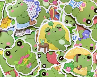 50 Random Adorable Green Frog Stickers, Cute Frog Sticker for Kids, Kawaii Waterproof Stickers Pack for Luggage, Journal, and Water Bottle