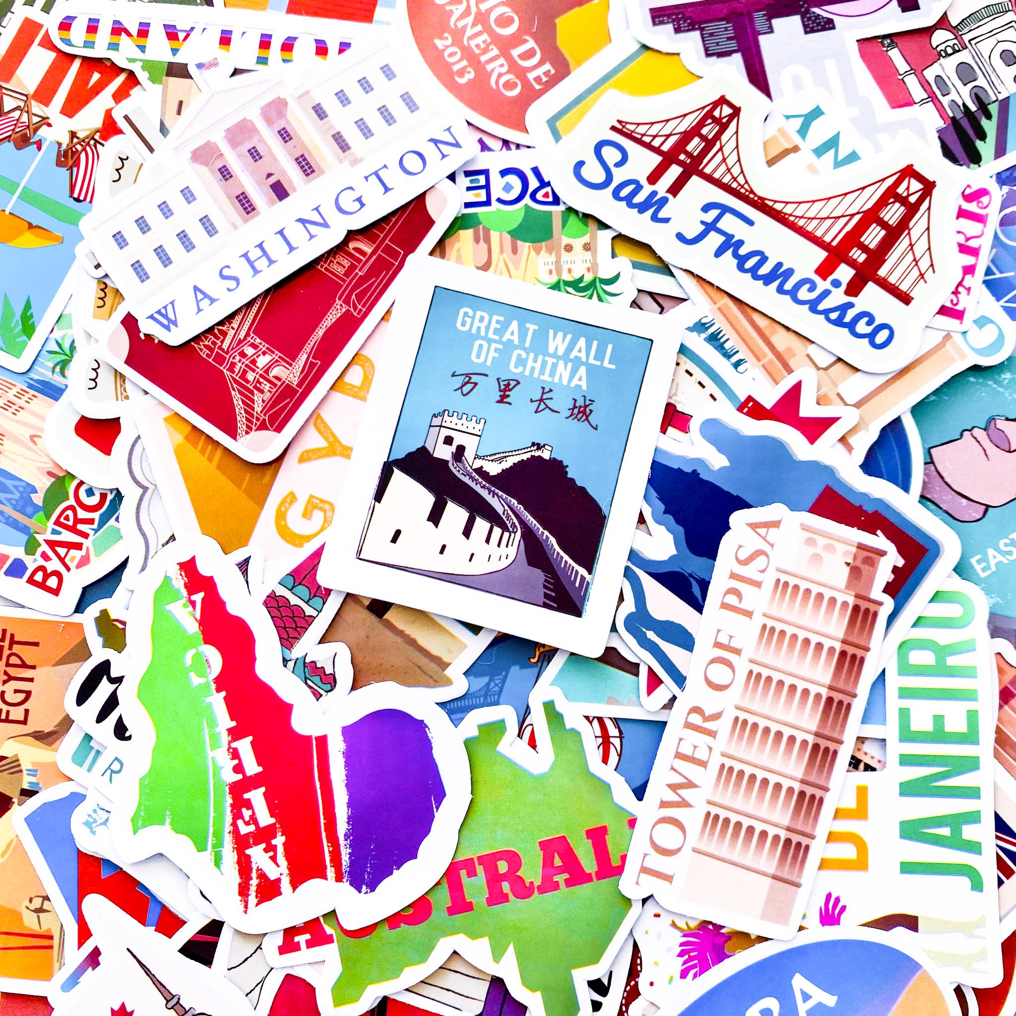 100PCS Retro Travel Stickers, Vintage Destination Landmark Stickers ...