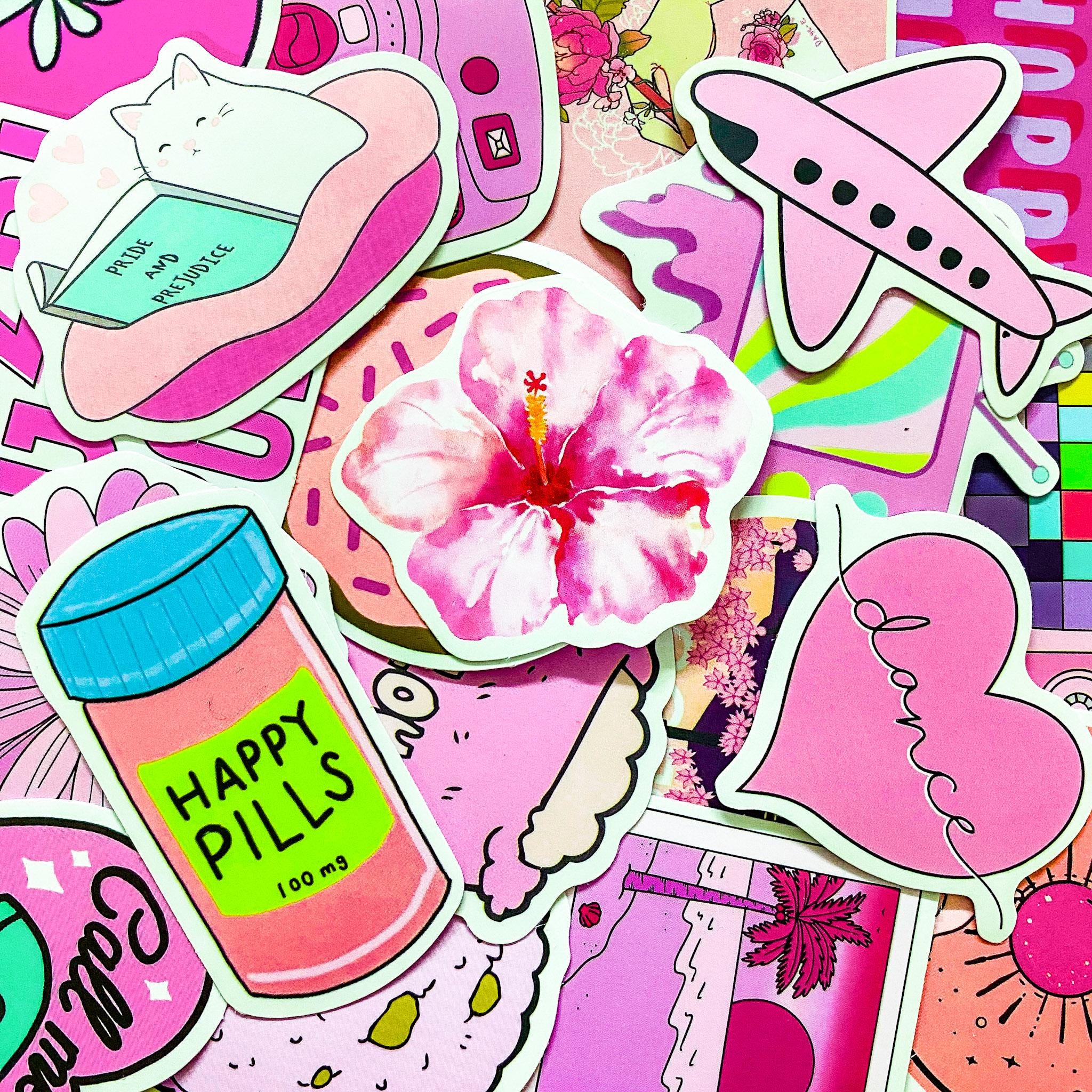 50 Pink Trendy Stickers, Aesthetic Girly Laptop Stickers, Cute ...