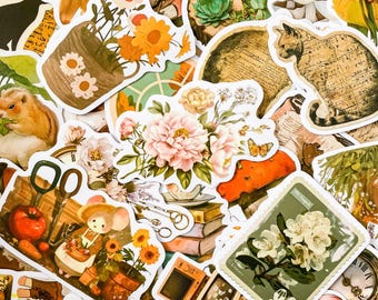 50 zufällige Vintage Natur-Aufkleber, Botanische Aufkleber, Retro-Blumen-Aufkleber, künstlerische wasserdichte Aufkleber für Journal, Scrapbook, Laptop