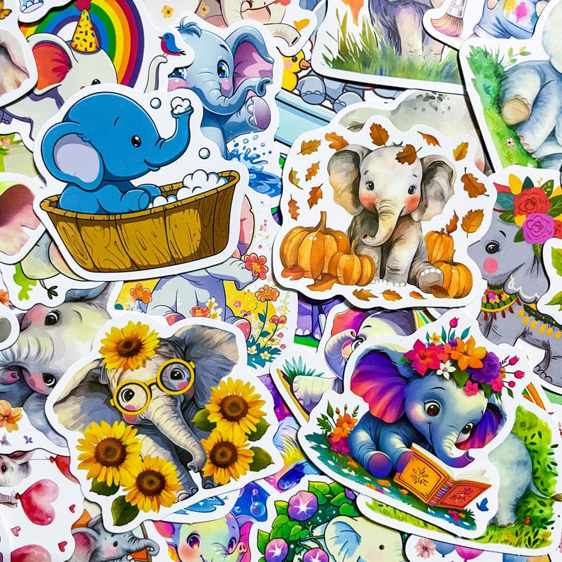 Ios Elephant Stickers 50 Adorable Cartoon Elephant Stickers, Fun Kids Stickers, Cute Animal ...